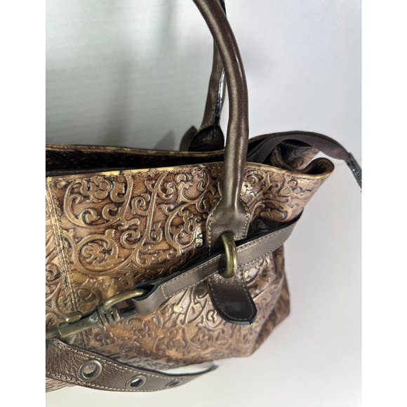 Roberta Gandolfi Genuine Leather Handbag Bronze Embossed Shoulder Made in Italy - Picture 6 of 16